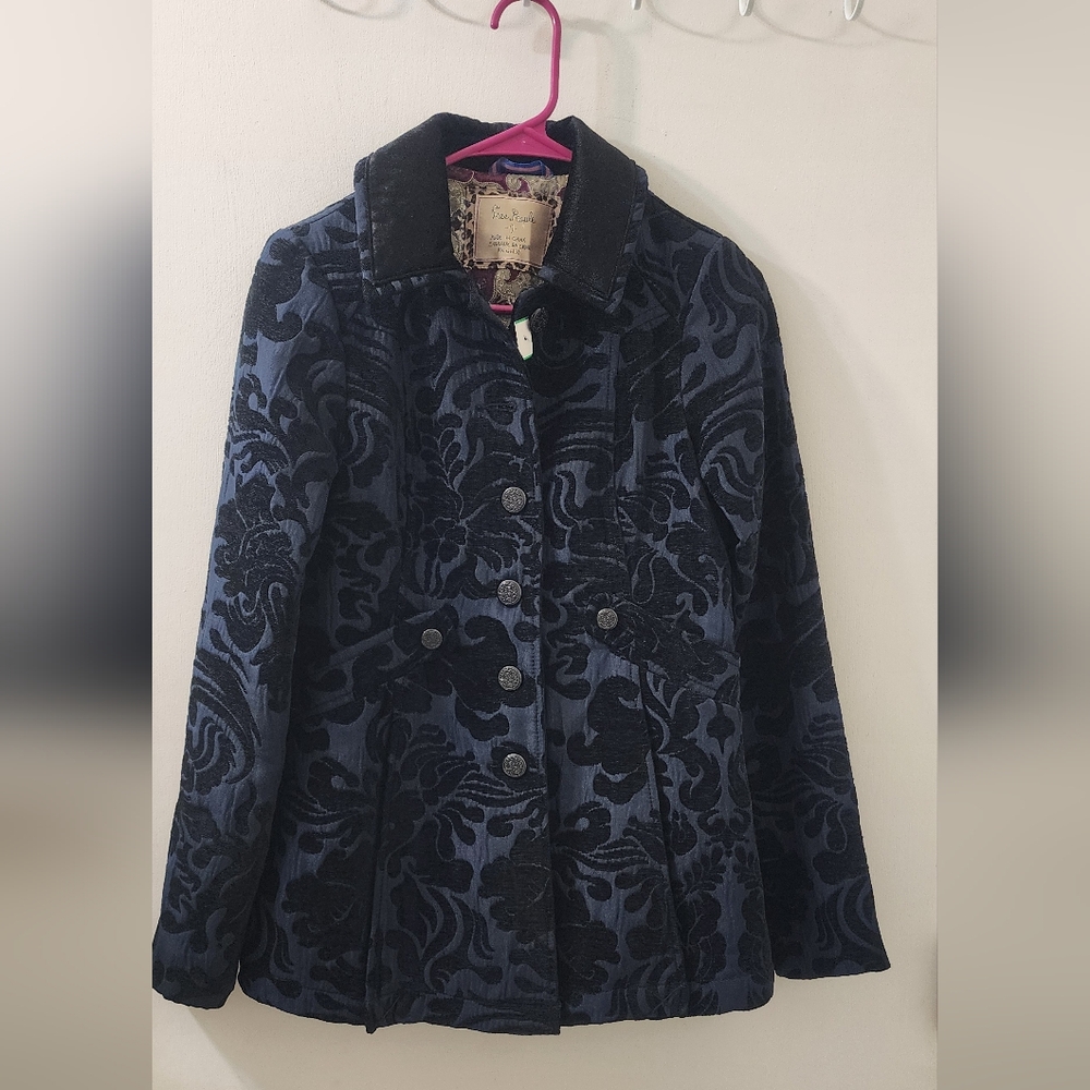 Free People Elegant Black And Blue‎ Women's Jacket, Size O